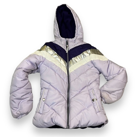 London Fog Girls Chevron Metallic Bubble Jacket Purple Size 10/12 - Picture 1 of 8